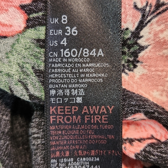 Black Midi Dress with Pink Floral Print and Deep V Neck - Picture 3 of 12